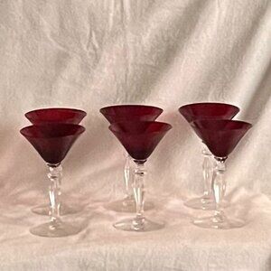 6 - Vintage Ruby Red Handblown Small Martini/Cocktail Glasses